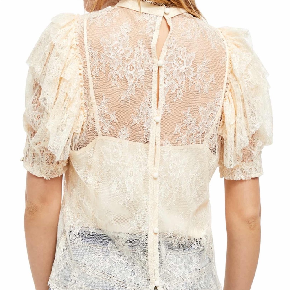 NEW Free People Cream Sheer Lace Blouse Victorian Small